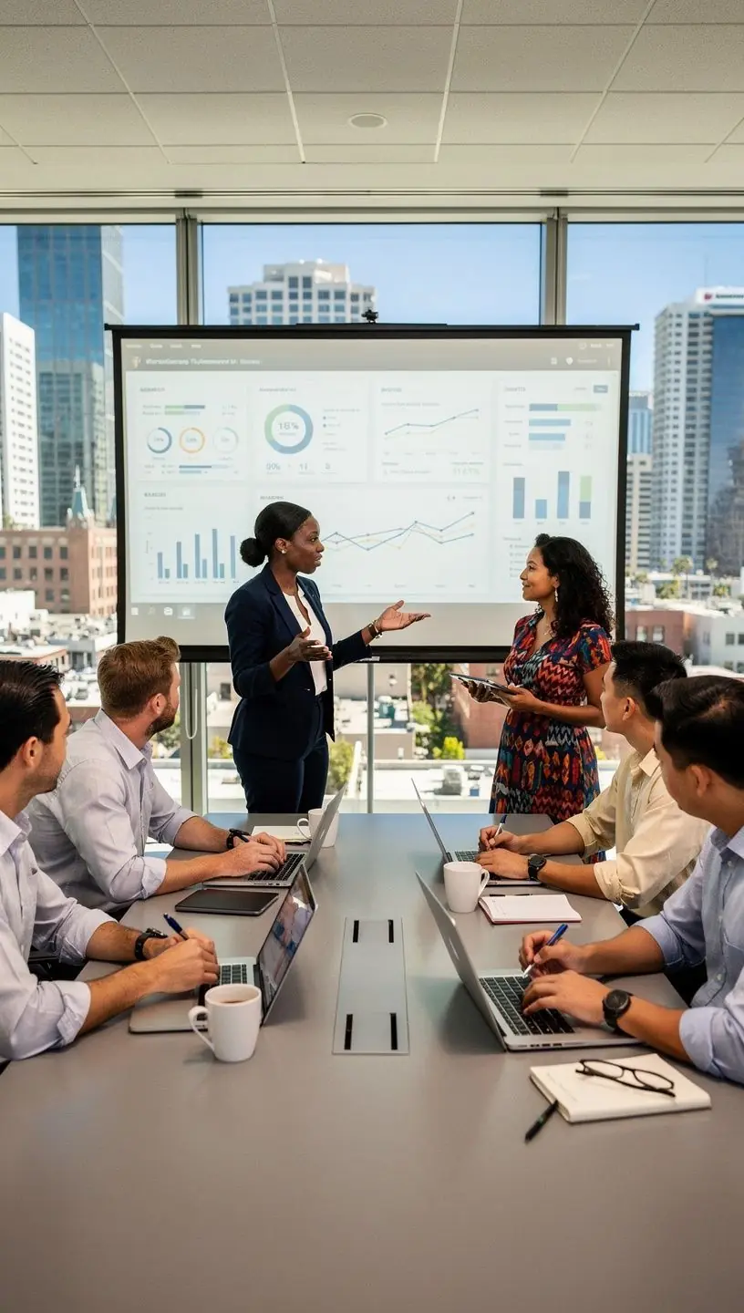Person using a laptop with charts and graphs illustrating workflow efficiency improvements.